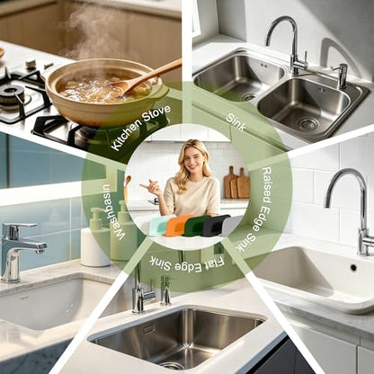 Sink Splash Guard, 19.29" Kitchen Water Protector with Self-Adhesive Silicone, Dishwasher Safe Silicone for Sink, Countertop & Bathroom(Orange)