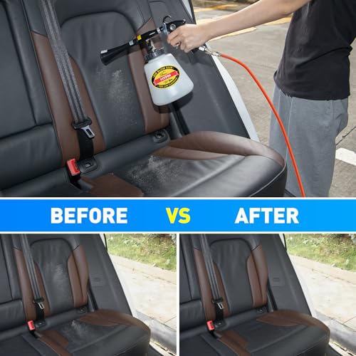 MYPIN Car Cleaning Gun Kit, 6-9.2Bar, High Pressure Air Blow Gun with 2 Set Nozzle, Interior Car Cleaning for Vehicle Upholstery Carpet Seat - color: Black, with Bottle