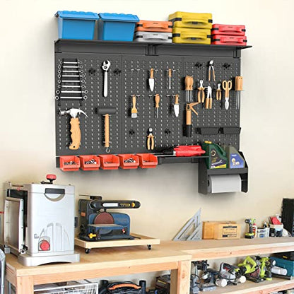 TORACK Metal Pegboard Wall Organizer 24x48 in, Tool Storage Pegboard, Black - color: Black