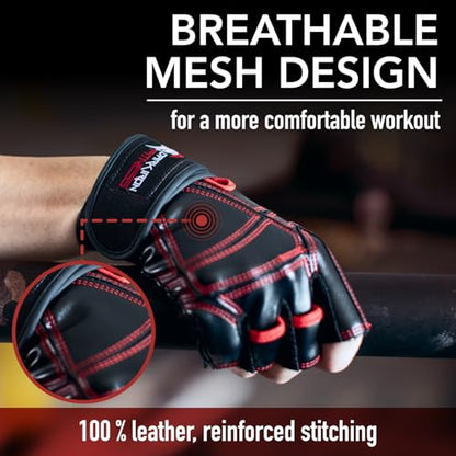 Genuine Leather Gym Gloves for Men Women, Wrist Wrap Support Workout Gloves for Weight Lifting Crossfit Deadlift Barbell Exercise Palm Padding Callus Protection Grips - size: Small