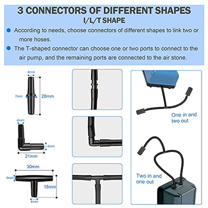 Aquarium air Pump Accessories Set-9.84/26.25/101.71 feet Aquarium Airline tubing Hose,Check valves,air Stones and connectors of I,L,T Shape (9.84 feet Hose 3 Stone 3 Check Valve 3 Connector) - size: 9.84 feet hose 3 stone 3 check valve 3 connector