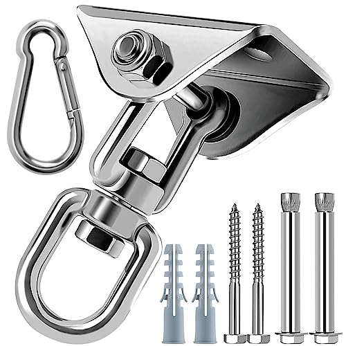 Morzejar 360 Rotating Hammock Hanging Kit - Heavy Duty Stainless Steel 1000 lb Loading Hammock Hooks for Trapeze, Yoga, Boxing Bag, Hammock Chair, Porch - style: Swing Hook