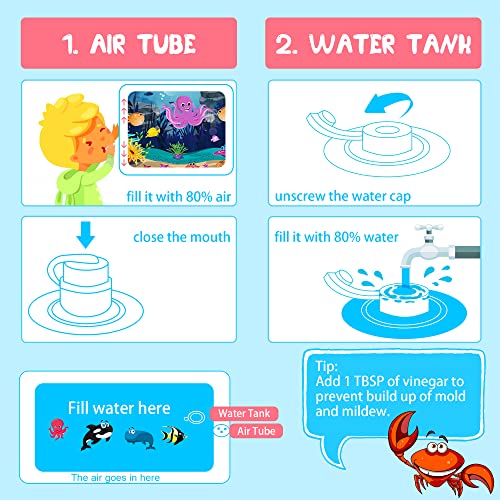Inflatable Tummy Time Water Mat with Mirror – Portable Baby Play Mat for 0–12 Month Infants, Strengthen Muscles & Promote Sensory Development, Gift for Boys & Girls