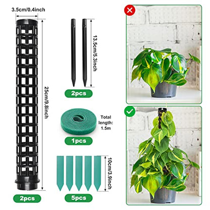 Moss Pole for Climbing Plants Monstera, Indoor Plant Supports, Plastic Moss Stick, Plant Stake for Garden, Extension Aid Climbing Rob (Black, 2pcs 10inch) - size: 2pcs 10inch