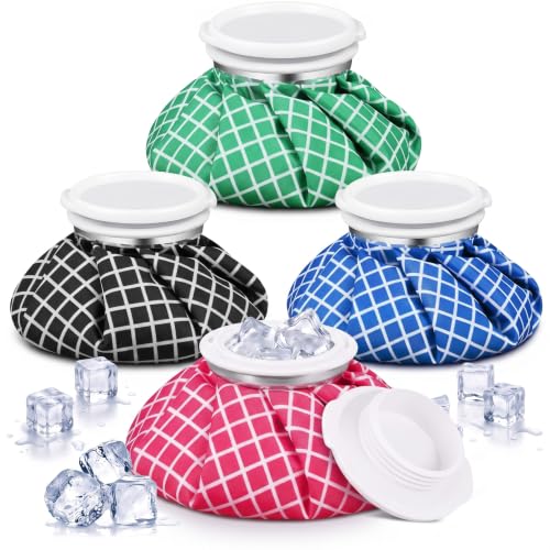 Honoson 4 Pack Reusable Ice Bags Hot Cold Bag Leakproof,Cute Style | Reusable Ice Pack, Ice Bags Hot Water Bag,Screw Cap No-Leak Elastic Breathable for Sports & Home Use,Wide Opening Easy Fill - style: Cute Style