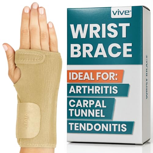 Vive Wrist Brace - Carpal Tunnel Hand Compression Support Wrap for Men | Women, Tendinitis, Bowling, Sports Injuries Pain Relief - Removable Splint - Universal Ergonomic Fit (Beige, Right) - color: Beige, size: Right