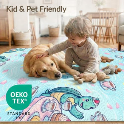 4'x6' Washable Kawaii Turtle Accent Rug, Teal Non-Shedding Small Carpet for Playroom, Bedroom, Reading Nook, Pet Friendly & Kids Safe Play Mat | Ref:1955471 - color: Blue/Pattern 1, size: 4' x 6' (Rectangular)