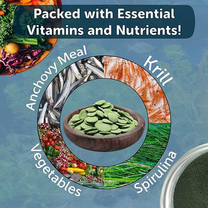 12mm - 1/2" Small Sinking Wafers of Spirulina, Algae & Veggies for Plecos, Catfish, Shrimp, Snails, Crabs, Crayfish, 12-Type Pellet Mix & 4-Type Wafer Mix Included..4.9oz Canister