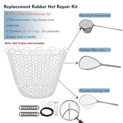 Riverruns Rubber Net Replacement with Repair Kit Fly Fishing Net Replacement Knotless Netting Bag for Rubber Fishing Net, Catch & Release - color: Black, size: 21.7" Dia x 15.8" Depth (67.7" Circumference)