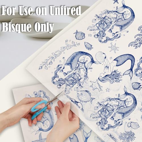 SUPERDANT 5PCS Mermaids Underglaze Paper Transfer Underwater World Transfer Paper for Clay Ceramic Porcelain Under Glaze Transfers for Pottery Blue Enamel Decals Papers Handcrafted Gifts - style: Mermaids