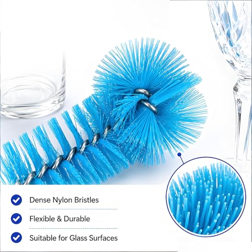 15.5 Inch Long Bottle Brush Set, 0.9” & 1.6” Dual Brush Heads, Fits Bottles with Openings Over 1 Inch, Soft Nylon Bristles for Water Bottles, Kombucha Bottles, Wine Decanters & Mason Jars, 2 Pack