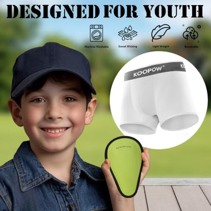 KOOPOW Youth Boys Compression Shorts with Soft Protective Athletic Cup - color: 0203-white(2-pack), size: Medium