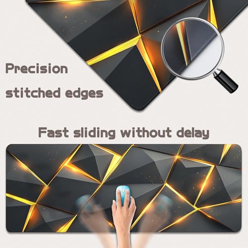 Gaming Mouse Pad - (31.5"×11.8") Honeycomb Large Mouse Pads for Desk - Desk Mat for Keyboard and Mouse with Non-Slip Base, Desks Pad Matfor Game/Office & Home (Black Gold) - color: Black Gold
