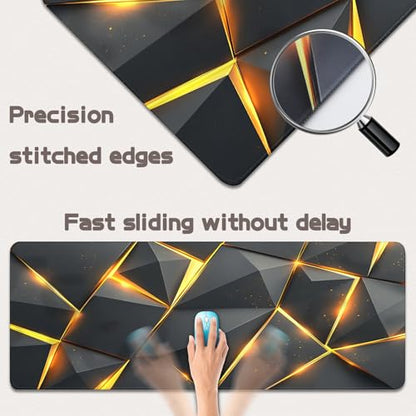 Gaming Mouse Pad - (31.5"×11.8") Honeycomb Large Mouse Pads for Desk - Desk Mat for Keyboard and Mouse with Non-Slip Base, Desks Pad Matfor Game/Office & Home (Black Gold) - color: Black Gold