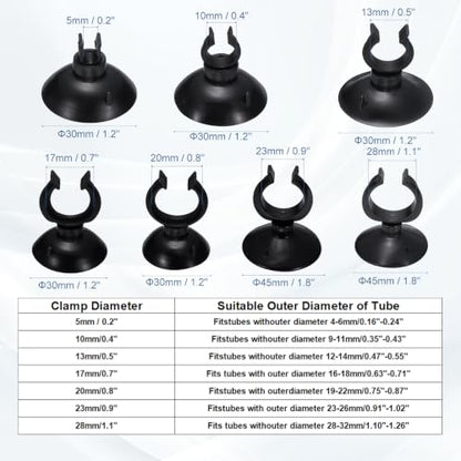 Aquarium Suction Cups, Fish Tank Suction Cups Clips Airline Tube Holders Clamps (Plastic, 15Pcs, Black) for 0.5" Fish Tank Airline Tubing Binding Moss Shrimp Nest, 13x30MM