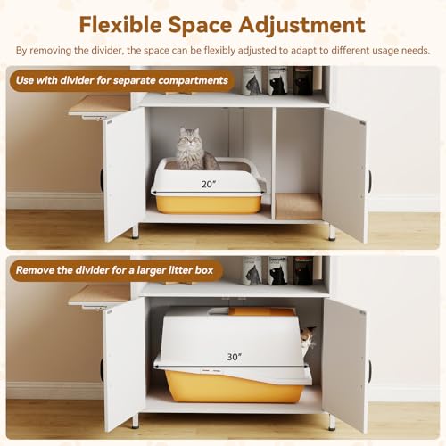 40-50 Gallon Fish Tank Stand with Hidden Cat Litter Box Enclosure Furniture, Cat Viewing Aquarium Stand with Storage Shelf & Side Cat Perch, 36.2"x20.5" Tabletop, 660 LBS Capacity
