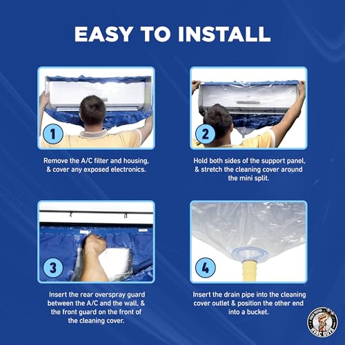 Leak Saver Mini Split Cleaning Bag | 360 Waterproof Design | Fits Systems 38in - 48in Long | Mini Split Cleaning Kit Includes Overspray Guards and Drain Hose - size: Large (For Systems 38in - 48in)
