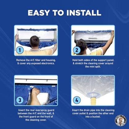 Leak Saver Mini Split Cleaning Bag | 360 Waterproof Design | Fits Systems 38in - 48in Long | Mini Split Cleaning Kit Includes Overspray Guards and Drain Hose - size: Large (For Systems 38in - 48in)