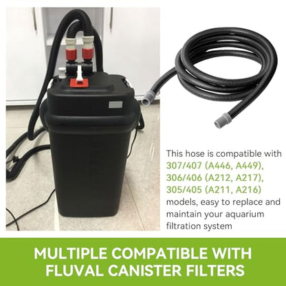A20015 Aquarium Ribbed Hosing Compatible with Fluval 407/406/405/404/307/306/305/304 Canister Filter, 9.8Ft Aquarium Tubing, Aquarium Filter Replacement Part, Black
