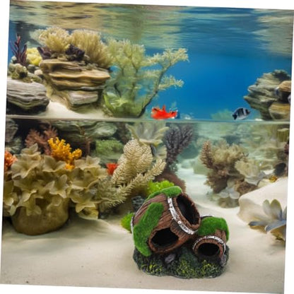 Beaupretty Broken Barrel Aquarium Decoration Resin Dual-Barrel Fish Tank Hideout Freshwater Shrimp Cave for Betta Fish and Aquatic Pets