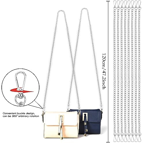 Coobbar Purse Chain Replacement,8 Pack Wallet Chain Shoulder Bag Chain Handbag Chains DIY Shoulder Cross Body Bag Chain for DIY Metal Shoulder Cross Body Bag(47 Inch/pcs) (Silver) - color: Silver