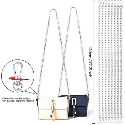 Coobbar Purse Chain Replacement,8 Pack Wallet Chain Shoulder Bag Chain Handbag Chains DIY Shoulder Cross Body Bag Chain for DIY Metal Shoulder Cross Body Bag(47 Inch/pcs) (Silver) - color: Silver