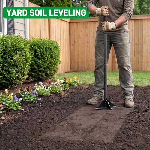 Walensee 10" x 10" Steel Tamper Tool with 48" Handle, Heavy Duty Ground Tamper with Rubber Grip for Leveling Paver Base, Soil, Gravel, Sand, Asphalt, Driveways, Yards and Blacktop Repair