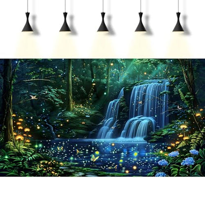 Waterfall Aquarium Background Enchanted Fantasy Forest Shimmering Fireflies Fish Tank Background Majestic Tranquil Lake Stream Reptile Tank Backgrounds Neon Lights Fish Terrarium Backgrounds 24x12in
