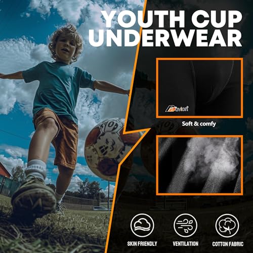 Davion 2-Pack Baseball Cup Youth Boys Underwear with kids Soft Athletic Cup - color: Black-2pack, size: Large