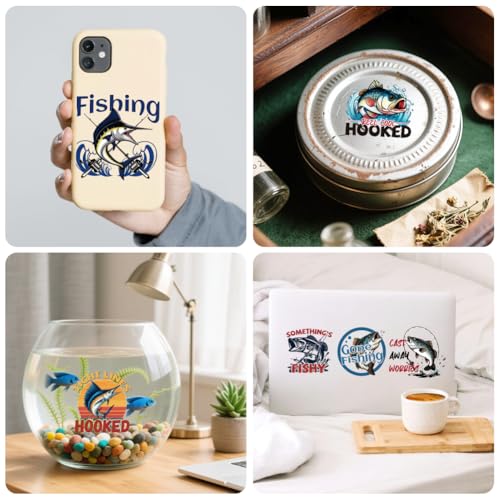 Peacoblue 18 Sheets Rub on Transfers for Crafts, Fishing 3.6"x3.9" UV DTF Cup Wraps Waterproof Rub on Cold Transfers Stickers for Wood Glass Metal Cup Tumblers Mirrors Mugs Home Decor - style: Fishing