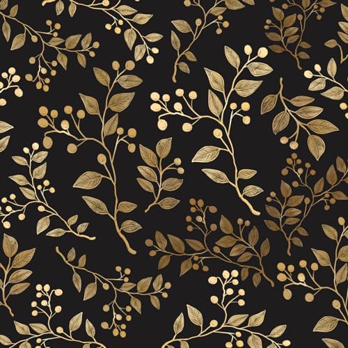 Extra Long Peel and Stick Wallpaper, Thick Self Adhesive Vinyl Roll, Removable Waterproof Contact Paper for Bedroom Bathroom Accent Wall, Moody Vintage Vine Leaves Decor Matte Black Gold, 17.5" x 393" - color: Black/Gold, size: 17.5" x 393"