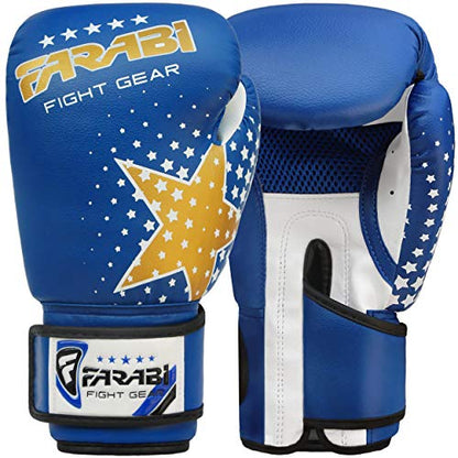 Farai Kids Boxing Gloves 6-oz Kickboxing Muay Thai Training MMA Sparring Gloves, Best Gloves for Training on Punching Bag, Focus Pads Practice - color: Blue