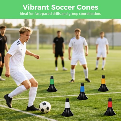 12 Pcs Basketball Cones for Training, 9.4" Cones for Sports Training with Carry Mesh Bag, Agility Cones, Stackable Marker Cones for Football Basketball Speed Grab Drills, Dog Training