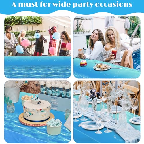 54 Inch x 100 Ft Ocean Waves Plastic Tablecloth Roll in Slide Cutter Box Under the Sea Table Cover Blue Water Print Backdrop Bulletin Board Plastic Roll for Beach Pool Birthday Party Decor