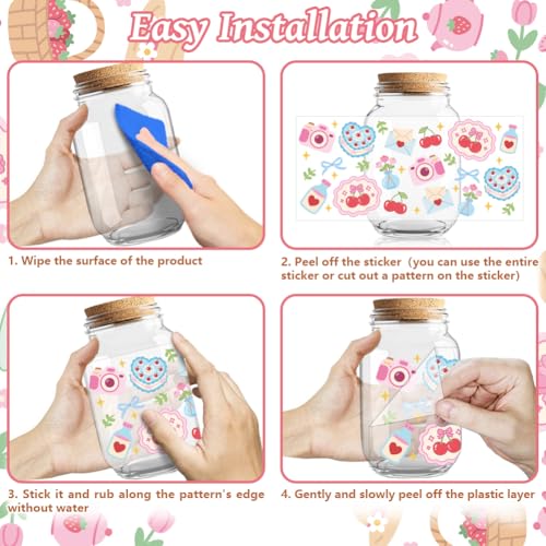 Peacoblue UV DTF Cup Wraps Transfer Stickers Picnic Fruits and Flowers Pattern, 10 Sheets Waterproof Custom Vinyl Transfer Sticker 16oz Coffee Glass Cup Tumbler Bottle Mug Decals for Men Women