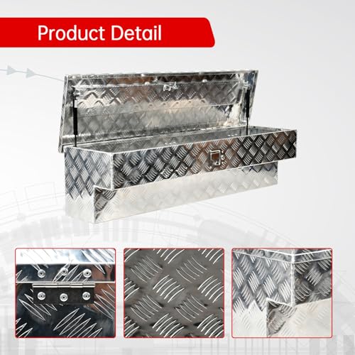 48"X8"X12.5" Inch Silver Aluminum Side Mount Truck Tool Box Pickup RV Trailer Truck Bed Toolbox Storage Organizer W/Side Handle, Lock & Keys