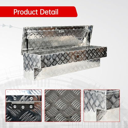 48"X8"X12.5" Inch Silver Aluminum Side Mount Truck Tool Box Pickup RV Trailer Truck Bed Toolbox Storage Organizer W/Side Handle, Lock & Keys