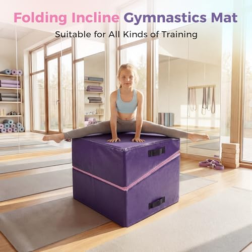 Gymnastics Cheese Mat, Incline Gymnastics Mat, Skill Shape Tumbling Backbend Trainer Exercise Mat, Foldable Design with High-Density Foam & Waterproof Cover, Cheese Mat for Gymnastics, Home Gym Exercise, Cheerleading & Martial Arts, Pink, 47.2"X23.6"X13.8