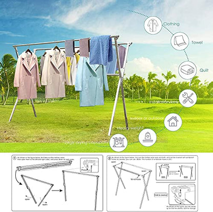 AUGMIRR Clothes Drying Racks Outdoor, 82 Inches Updated Version,Stainless Steel Laundry Drying Rack for Indoor Outdoor and The Balcony,Length Adjustable Saves Space,with Windproof Hooks(002) - size: 81.5