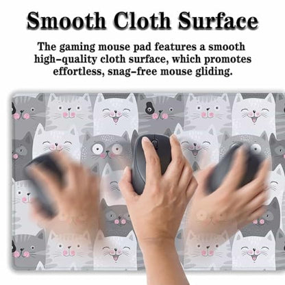Keyboard Mouse Pad Funny Gray Cats, Large Mousepads Computer Desk Mat, XXL Gaming Mouse Pad Non-Slip Rubber Base Waterproof with Stitched Edges, 35.4 X 15.7 inch for Work/Game/Office/Home - color: Funny Grey Cats