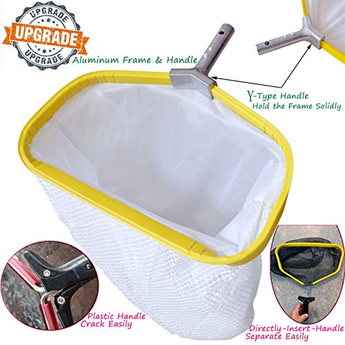 Professional Pool Net, Heavy Duty Skimmer Rake with Aluminum Frame, Fine Mesh Deep Bag Scoop for Cleaning Swimming Pool Leaf Pollen Silt, Pool Rake 19.5 inch