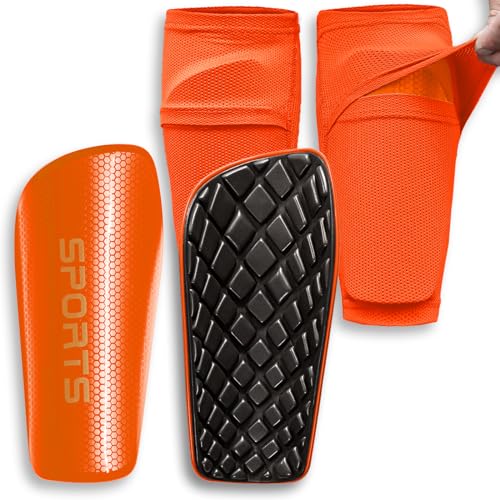LPONJAR Soccer Shin Guards for Kids Youth Adults | Shin Pads and Sleeves, Optimized Insert Pocket, For Boys Girls Men Women, For Football Games, Protective Soccer Equipment - color: Orange, size: X-large ( 5'7" - 6'3" Tall )