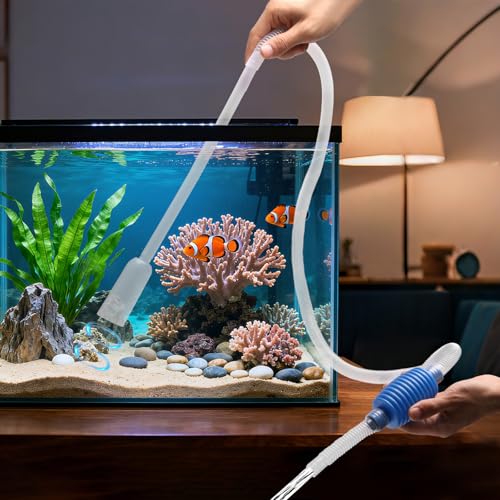 Small Gravel Vacuum for Aquarium Siphon, Fish Tank Cleaner, Blue | 6.4ft Fish Tank Siphon, Quick & Easy Waste Removal or Water Changes, Effectiveness, Value for Money, Ease of Use