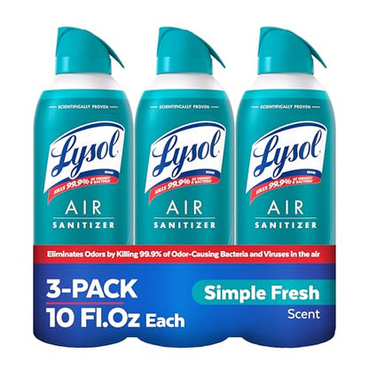 Lysol Air Sanitizer with Bacterial Odor Eliminator for Home & Office, Air Freshener Alternative, Simple Fresh Scent, 10 oz (Pack of 3) - size: 10 Ounce (Pack of 3)