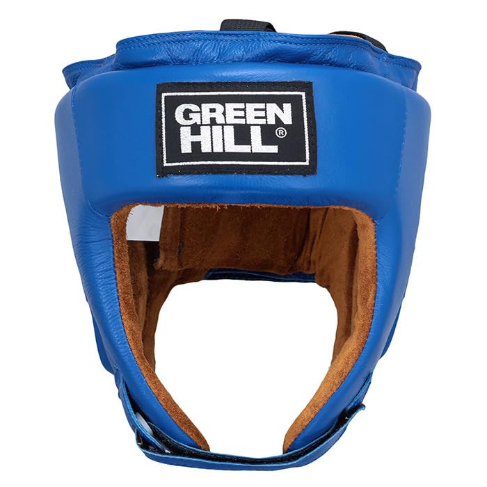 Green Hill Five Star Leather Boxing Headgear for Men & Women | AIBA-approved leather head guard for boxing, MMA and Muay Thai with secure fit and impact protection during sparring. - color: Blue