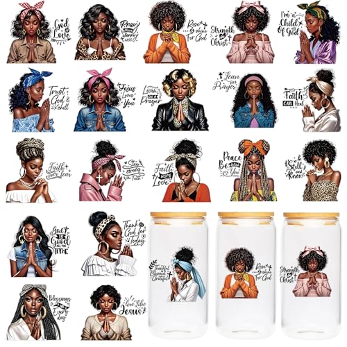 Black Girl UV DTF Cup Wraps - 20 Sheet Pray UV DTF Transfer Decals, Black Girl UVDTF Cup Wraps for Glass, Inspirational Waterproof Transfer Sticker, DIY Crafts for Women - color: Girl531