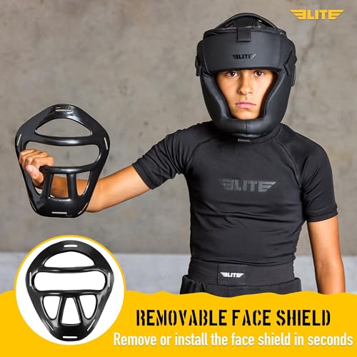Elite Sports Best Kids Boxing Headgear Youth Wrestling Headgear for Age 4 to 13 Year MMA Kickboxing Muay Thai BJJ Karate Head Guard for Boys Girls (Black) - size: Medium