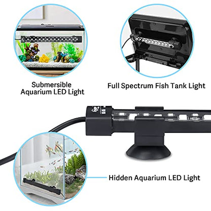 hygger 24/7 Mode Submersible Aquarium LED Light, Full Spectrum Hidden Fish Tank Light with 3 Rows Beads 7 Colors Auto On Off Sunrise-Daylight-Moonlight, Adjustable Timer Brightness - size: 23.4in 14W