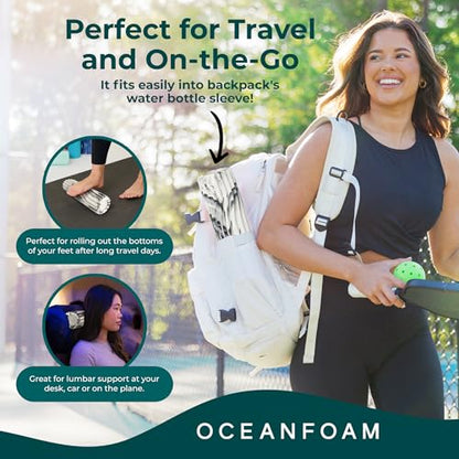 Oceanfoam Ripple Travel Foam Roller (11" x 3.35") Firm Mini Foam Roller for Physical Therapy, Deep Tissue Massage, Back Pain - High Density, Ergonomic Wave Textured - Yoga, Exercise (Black Marbled) - color: Black Marbled