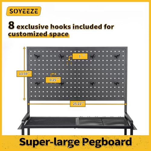 Large Size Fishing Rod Holders for Garage, 3-Tier Fishing Pole Rack with Pegboard and Hooks, Fishing Gear Tackle Box Organizer Up to 12 Rods, Rolling Fishing Storage Cart with Lockable Wheels